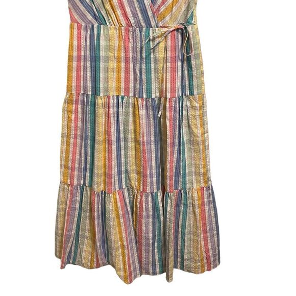 J. Crew Faux-Wrap Dress in Rainbow Gingham Midi Tiered Cotton Size 0 - Picture 6 of 10